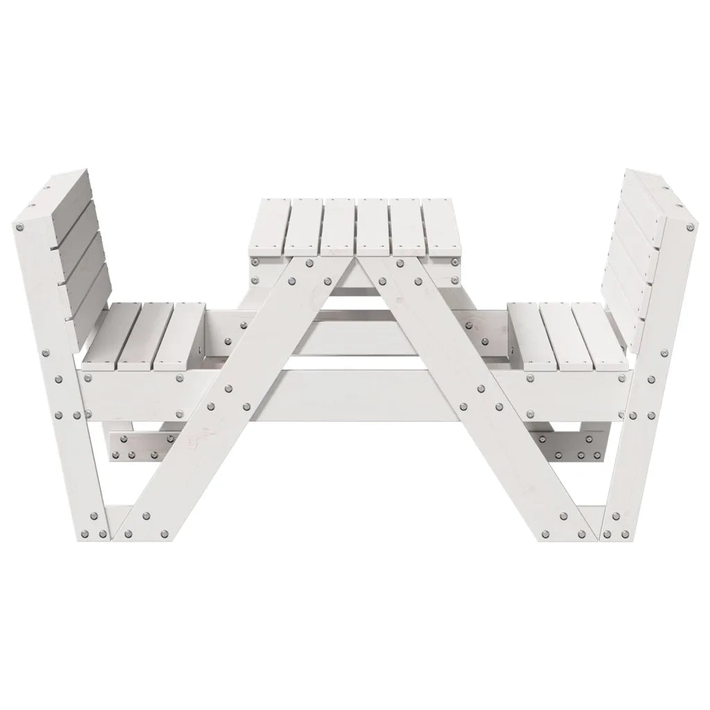 Tavolo Picnic per Bambini Bianco 88x122x58 cm Massello di Pino 832602