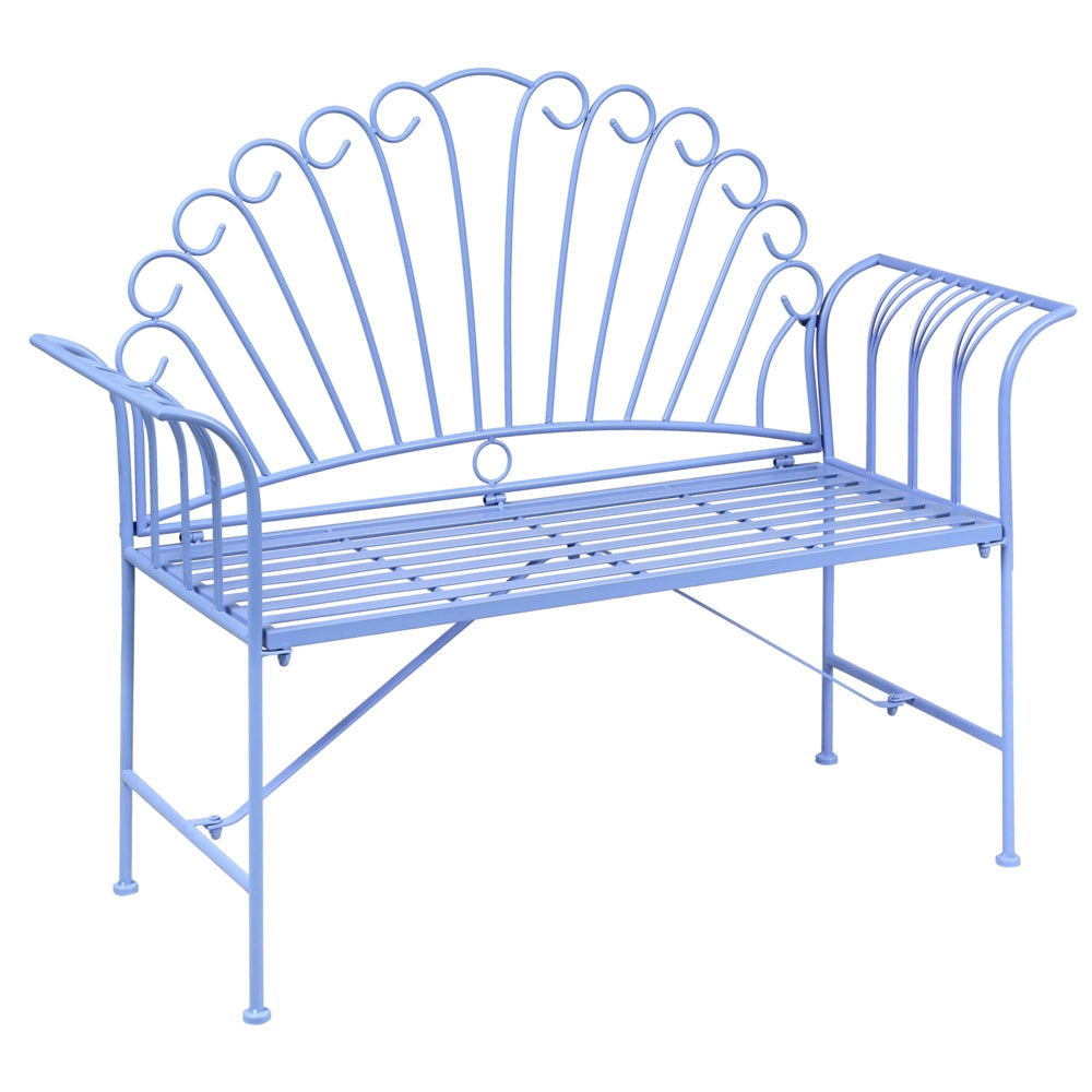 Panca da giardino vintage in metallo azzurro con braccioli svasati 2 posti esterno stile retrò