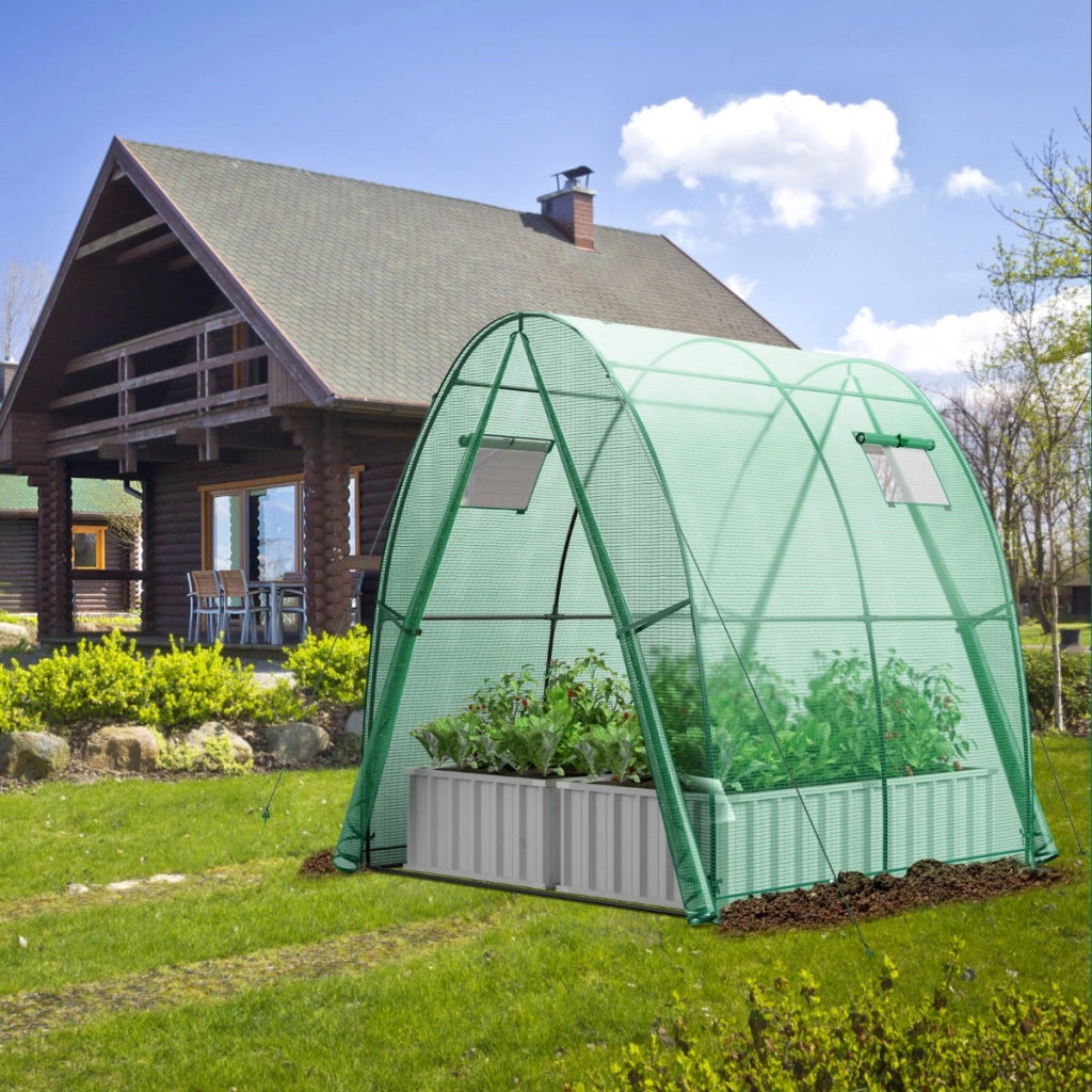Serra portatile da esterno con 2 porte con zip 2 finestre copertura in PE impermeabile, Serra a tunnel Verde-Serre da giardino