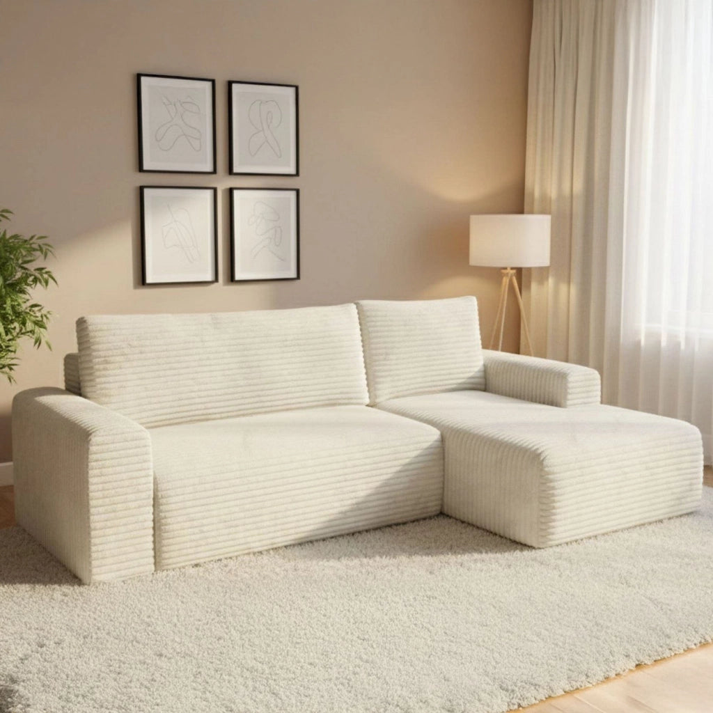 Folgarida, Divano Letto con Penisola Contenitore, 268x163 cm Bianco Crema