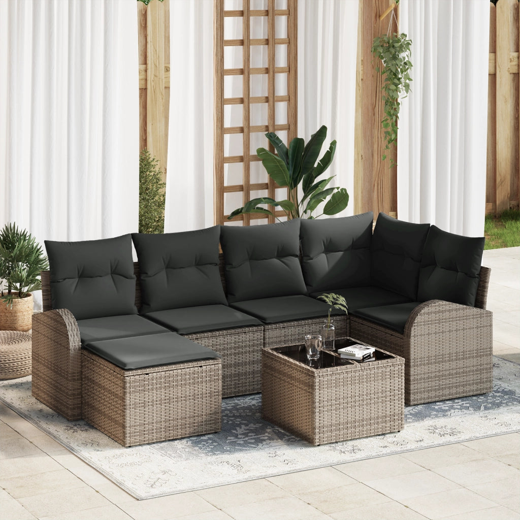 Set divani giardino 6 pezzi con cuscini Rattan Polyrattan nero
