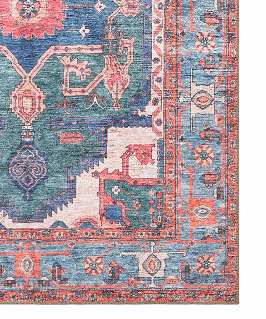 Tappeto arredo casa ORIENTAL SAMARCANDA VERDE BLU cm.190x290 riproduzione disegno persiano classico in stile vintage. Tappeto lavabile per salotto, soggiorno, camera da letto.