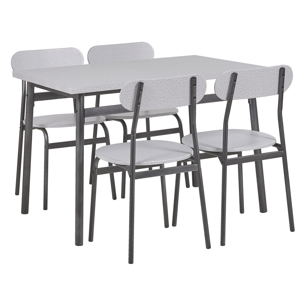 Set Pranzo Piano Grigio Gambe Acciaio Nero Tavolo Rettangolare 110 x 70 cm 4 Sedie Moderne