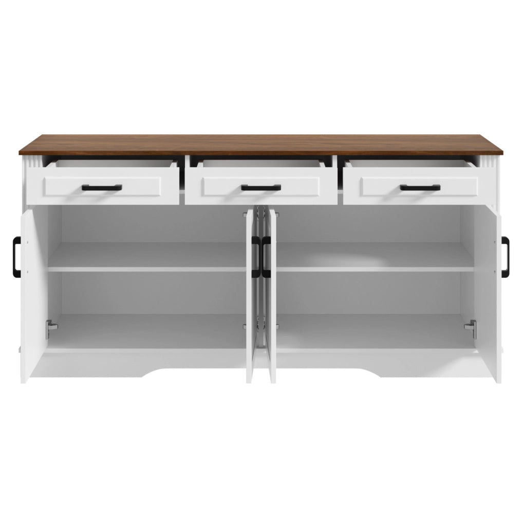 Sideboard moderno con 4 porte bugnate; 3 cassetti; 160x40x75 cm; MDF bianco