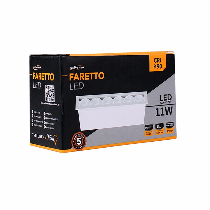 FARETTO LED RETTANGOLARE DA INCASSO 11W PER CONTROSOFFITTI - ILLUMINAZIONE CALDA 3000K° ALTA EFFICIENZA ENERGETICA E MATERIALI DI QUALITA'