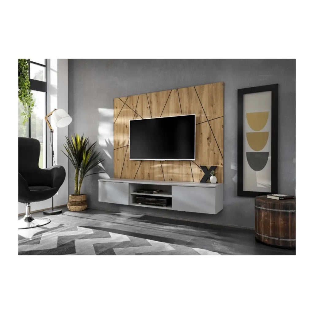 Composizione murale IXAR geometrica – Mobile TV + pannelli decorativi