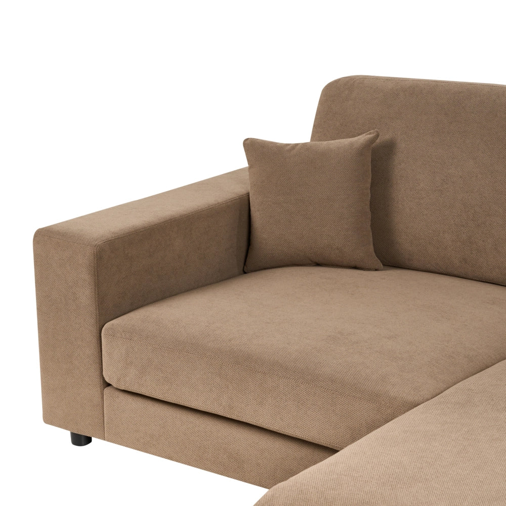 Divano angolare lato sinistro in Tessuto imbottito marrone con Cuscini 3 posti stile moderno minimalista