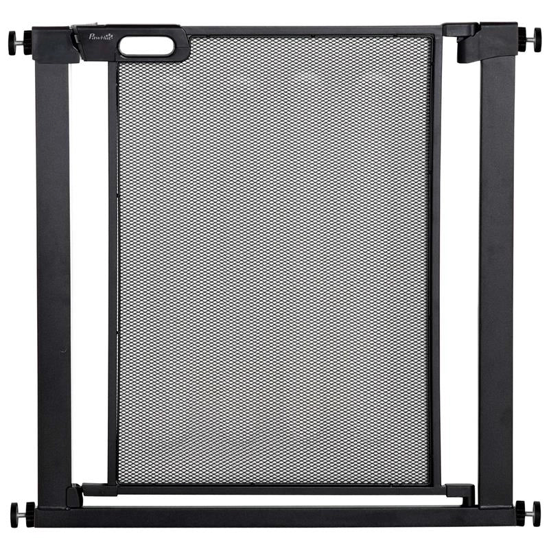 CANCELLINO PER CANI ESTENSIBILE A PRESSIONE CON CHIUSURA AUTOMATICA, ACCIAIO E ABS, 75-82X76 CM, NERO