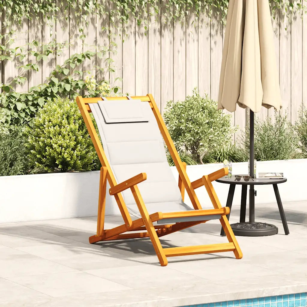 Sedia da Spiaggia Pieghevole Braccioli Legno Acacia&Textilene 4108068