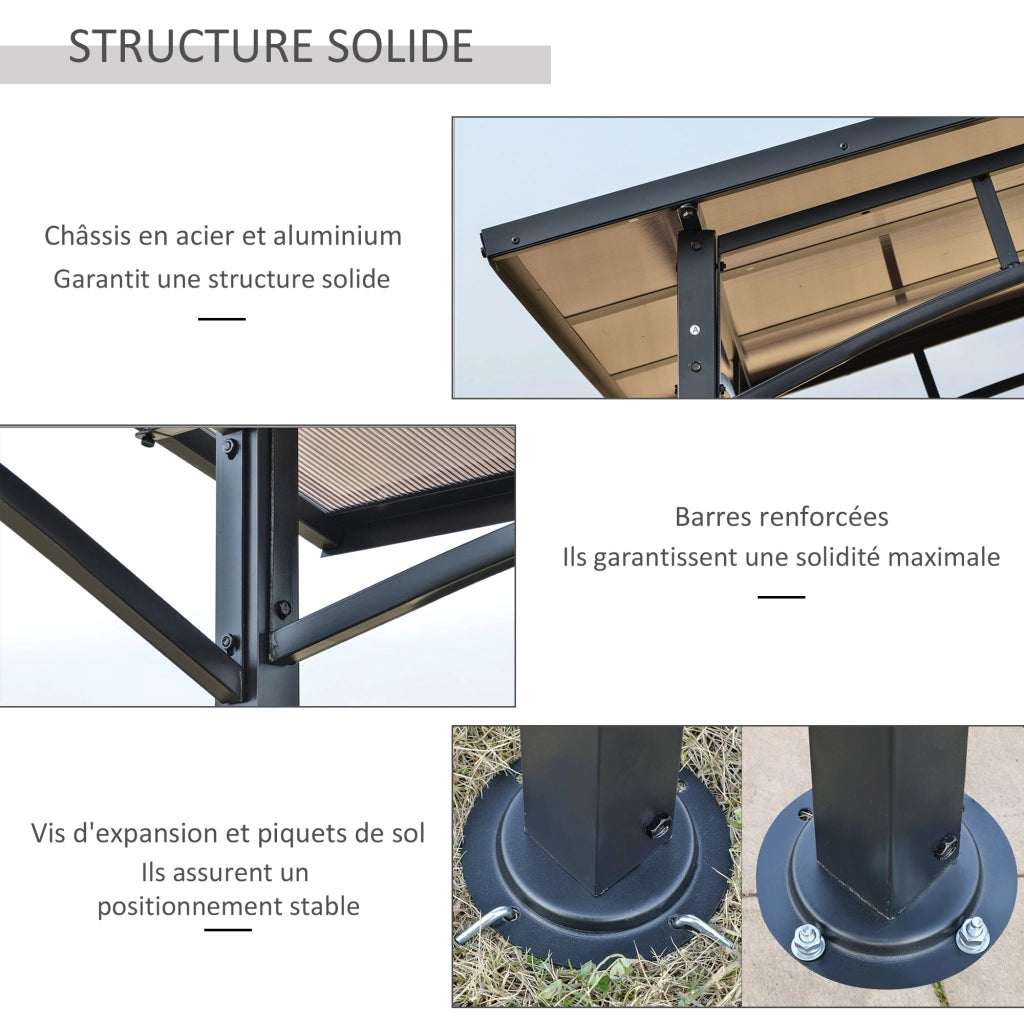 Pergola da giardino ¨C zephmum ¨C metallo nero tetto in policarbonato 250x150 cm