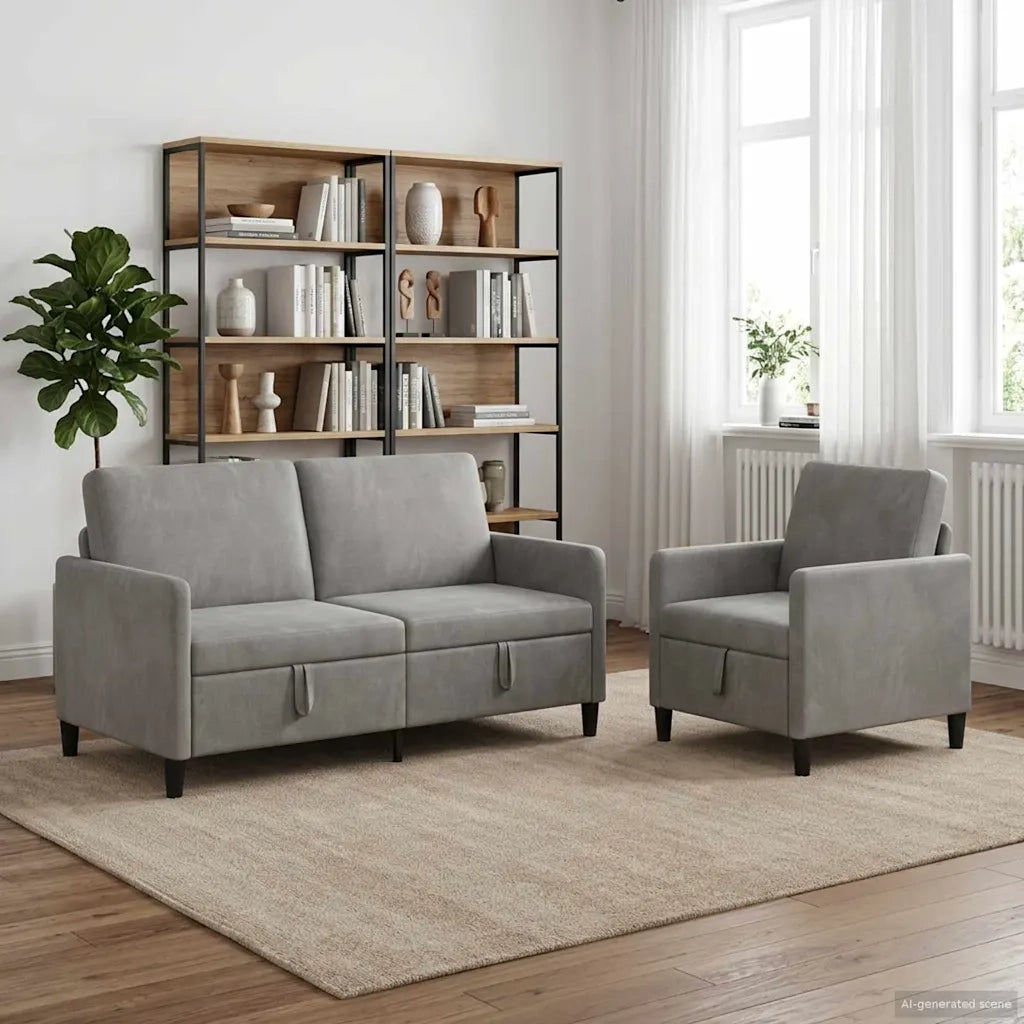 Set di Divani con Storage 2 pz Grigio Chiaro Poliestere 3429190
