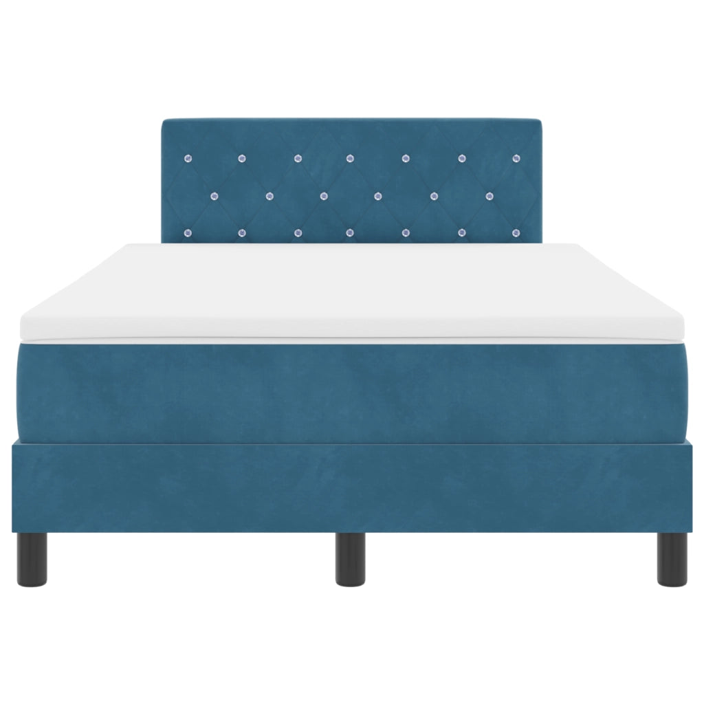 Letto a Box Spring con Materasso e LED Blu Scuro 120x200 cm in Velluto