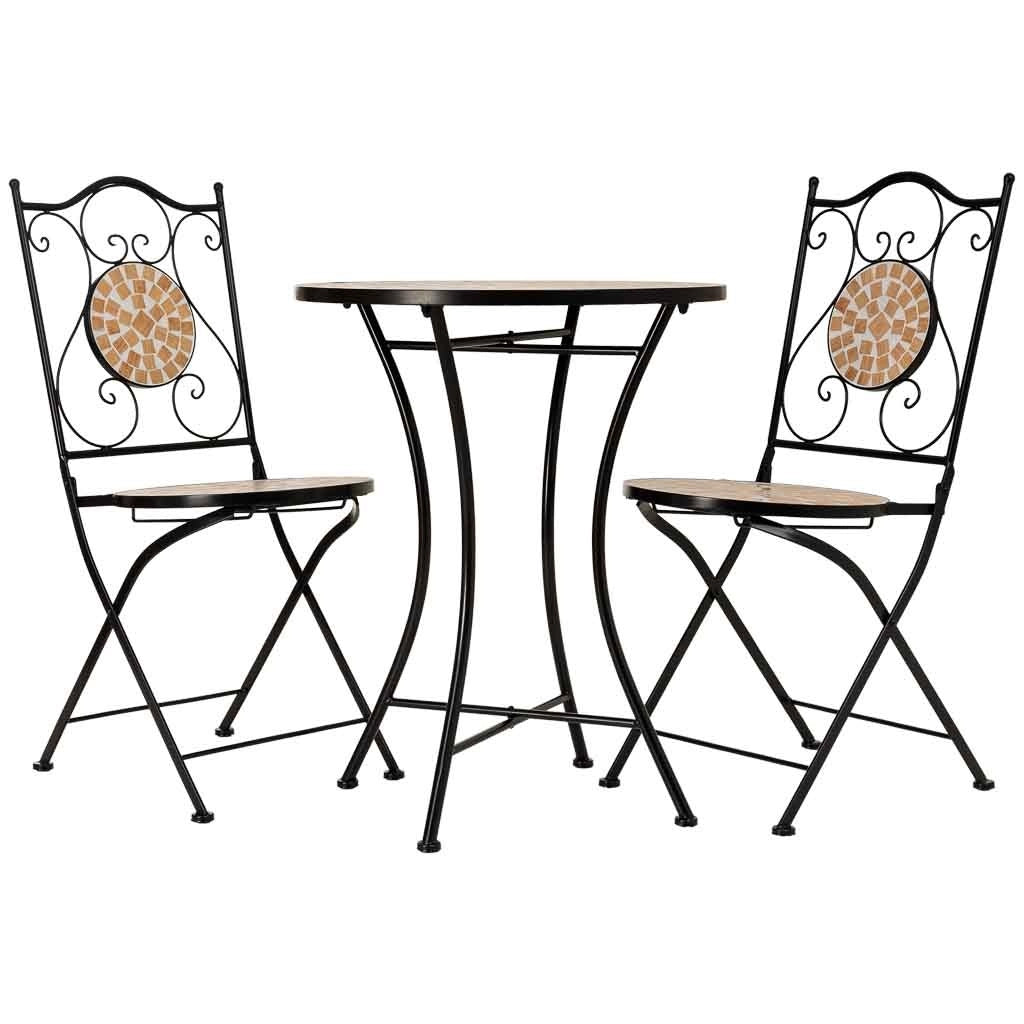 Set tavolo e 2 sedie in mosaico e ferro battuto nero, tavolo: P60x75h - sedia/e: P38x46-90h