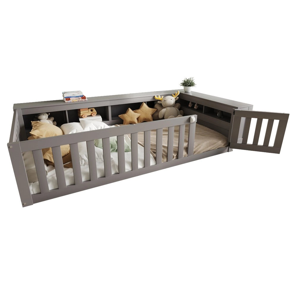 Letto Singolo Bambini con Contenitore e Rete a Doghe ¨C MINIMAL ¨C Massello Grigio 90x200
