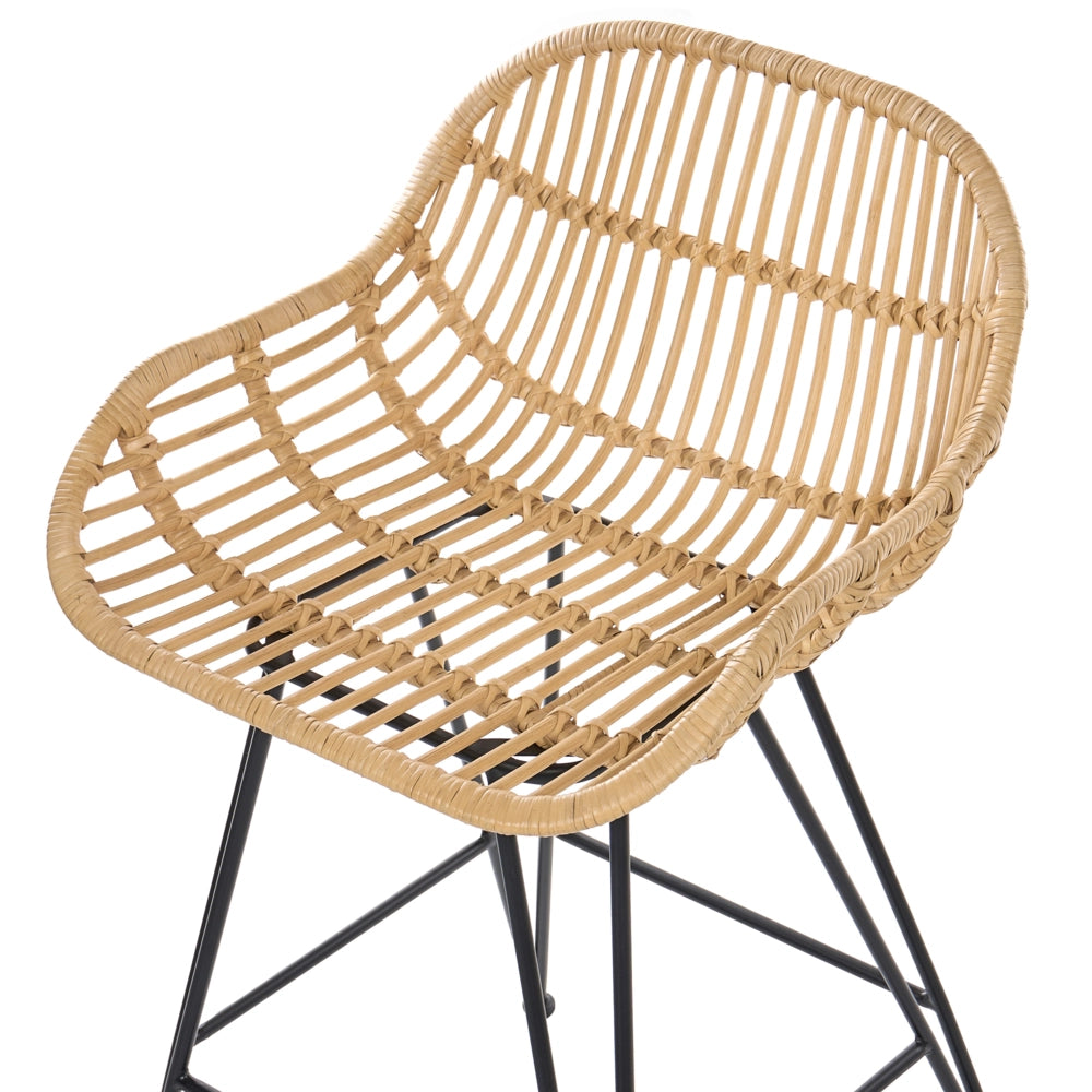 Set di 2 sedie da bar in rattan naturale con struttura in ferro per interni stile boho per sala da pranzo