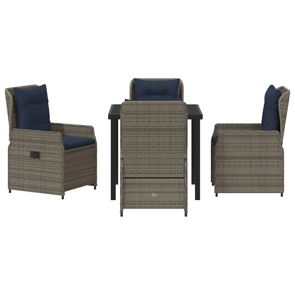 Set da Pranzo per Giardino 5 pcs Grigio Poly Rattan