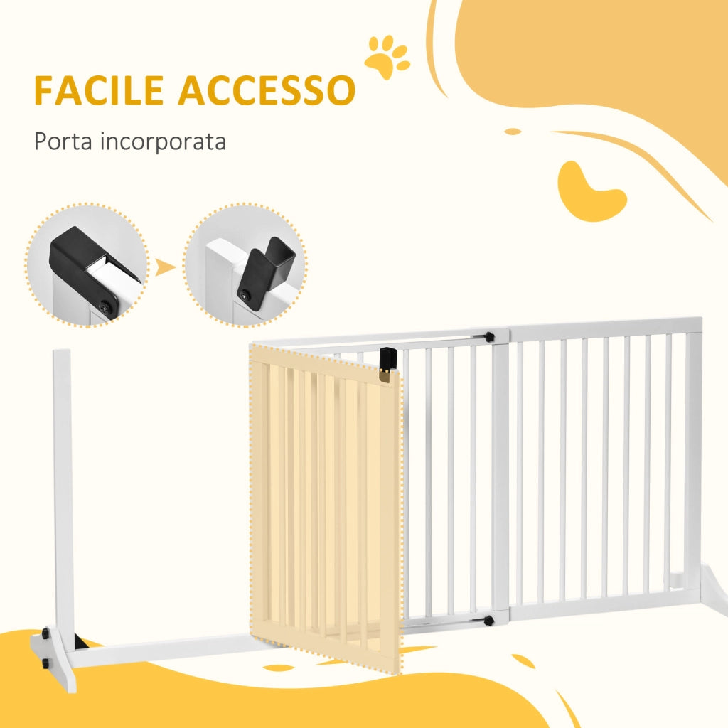 Cancellino per Cani a 3 Pannelli ¨C Zephmum ¨C Legno di Pino Bianco 113-166x36x71 cm