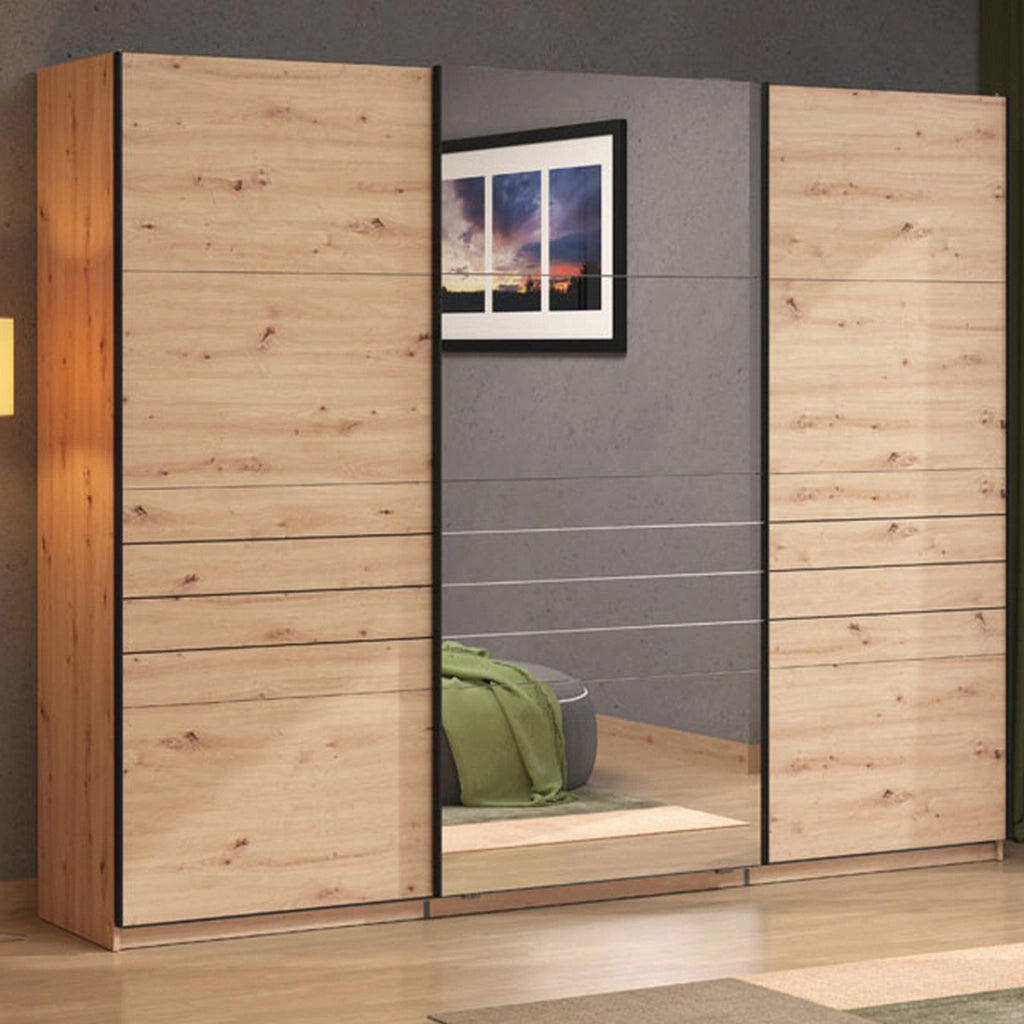 Armadio Camera da Letto Tures, Guardaroba Grande Appendiabiti, 267x217h cm Marrone Rovere Nodi