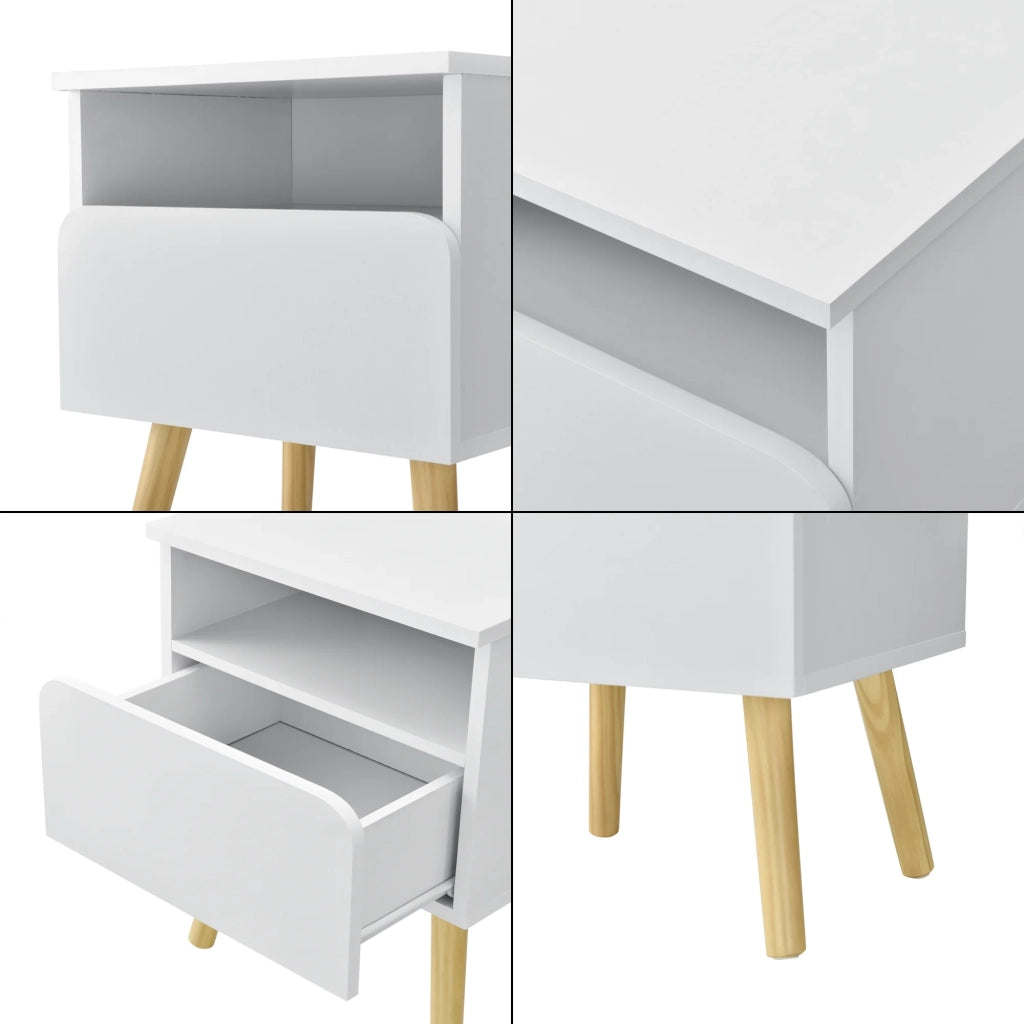 Comodino di design con cassetto e contenitore gambe da 50 cm pino bianco 03_0006237