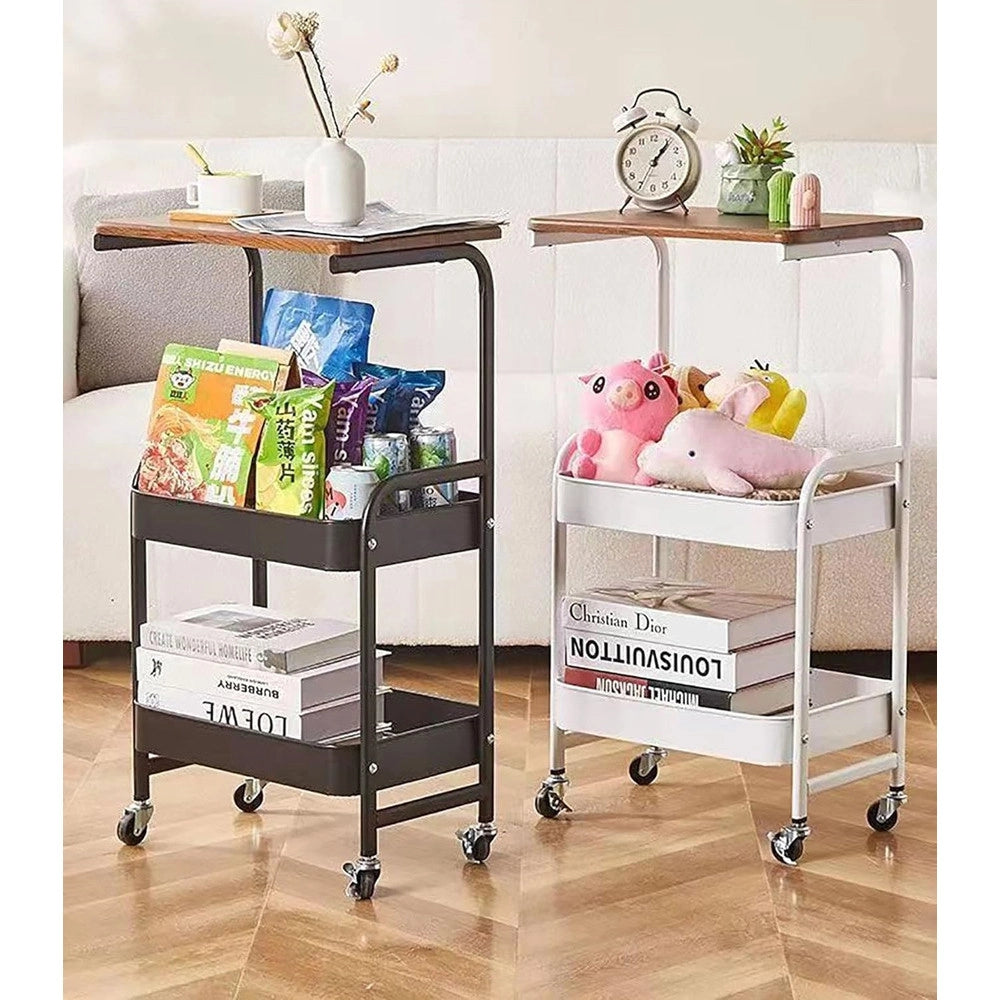 Trade Shop - Carrello Portaoggetti A 3 Livelli Scaffale Mobile Organizzatore Scorrevole Piano In Legno -