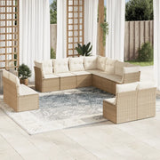 Set Divani da Giardino 11 pz con Cuscini Beige in Polyrattan 3217818