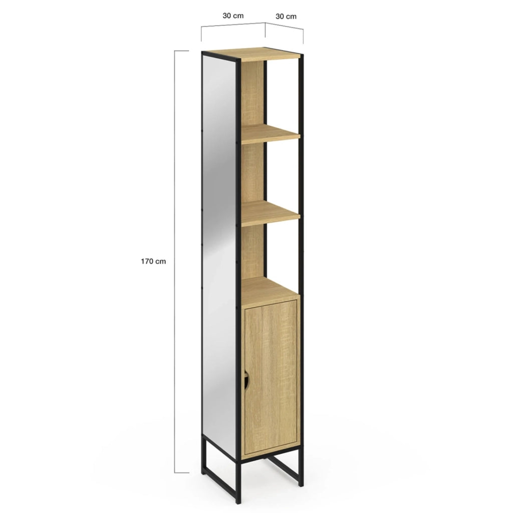 IDMarket - DETROIT Mueble de baño de 1 puerta con espejo y estantes de diseño industrial