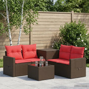 Set di divani 6 pz Marrone e Rosso Rattan sintetico e Acciaio 3447455