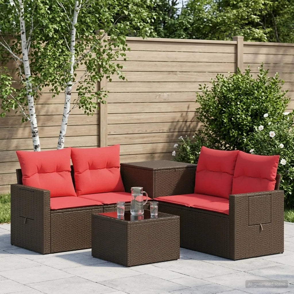 Set di divani 6 pz Marrone e Rosso Rattan sintetico e Acciaio 3447455