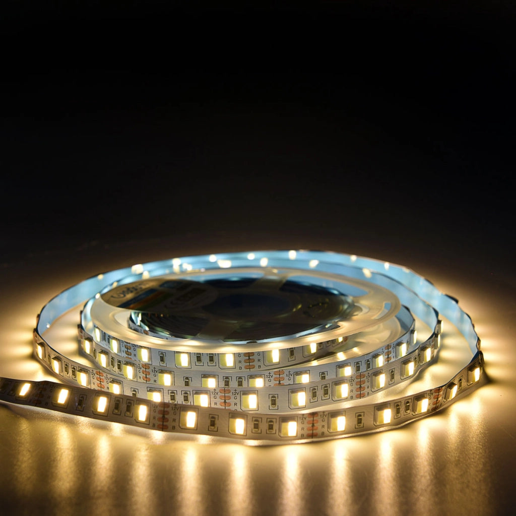 STRISCIA 120 LED/M LUCE NATURALE E FREDDA 12V DA 5 METRI - IP2O PER USO INTERNO FLESSIBILE E TAGLIABILE AD ALTA LUMINOSITA'