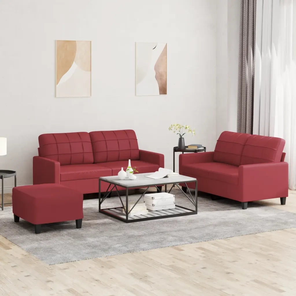 Set di Divani 3 pz con Cuscini Rosso Vino in Similpelle 3201366