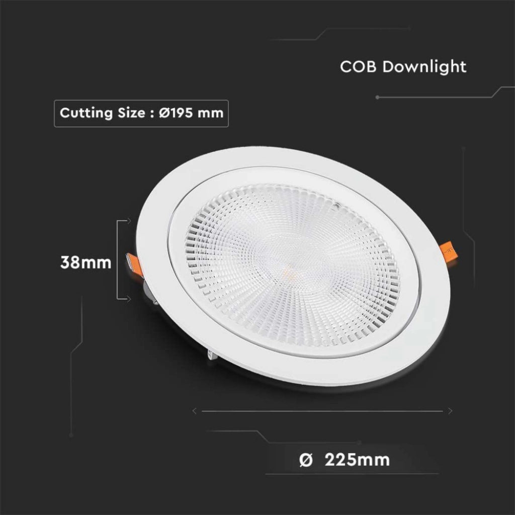 Faretto Led Da Incasso Orientabile 30W Cob Freddo 6400K Diametro 225mm Foro 195mm Chip Samsung SKU-21832