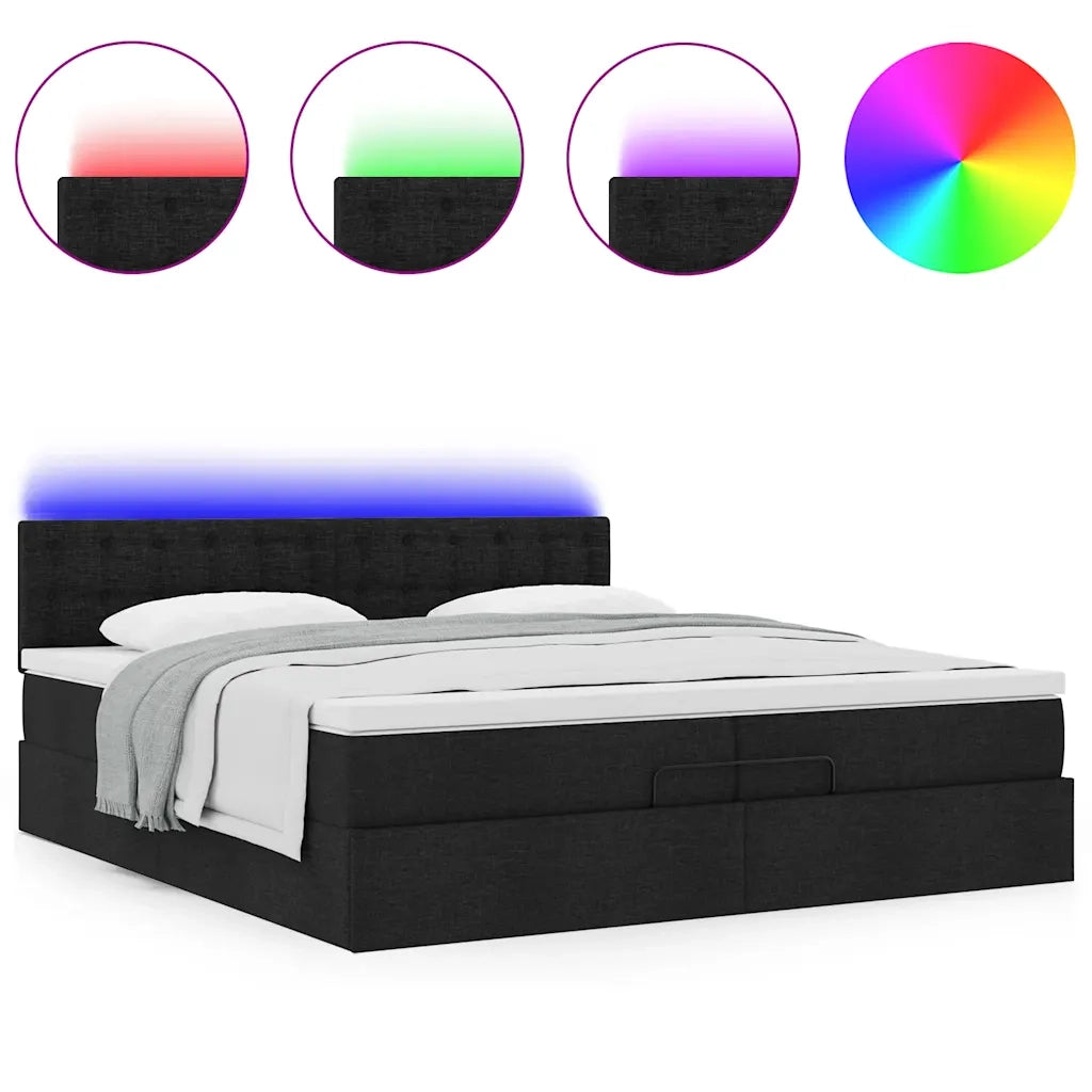Struttura Letto Pouf con Materassi Nero 200x200 cm in Tessuto