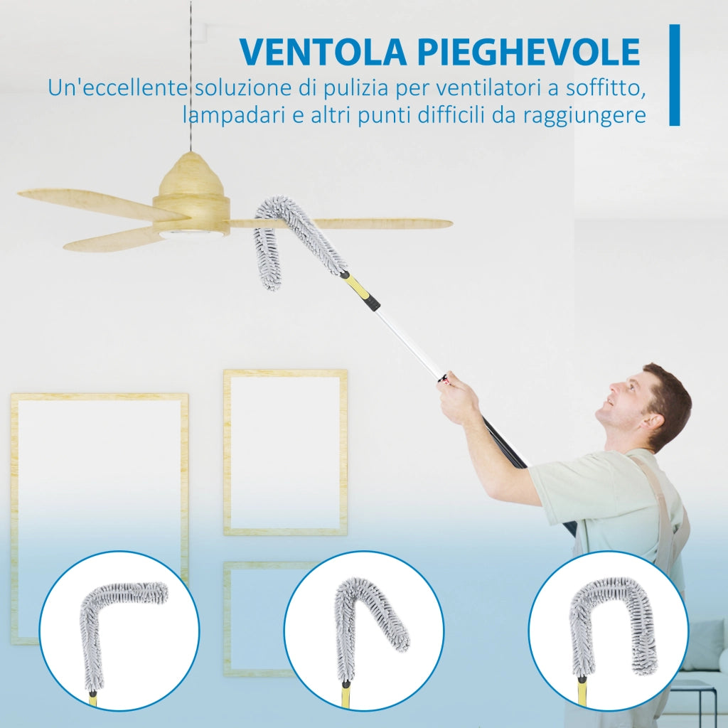 Kit per Pulizia della Casa con Asta di Prolunga,Spolverino per Ragnatele,Spolverino in Microfibra e Spolverino per Ventilatore a Soffitto,Giallo e Grigio