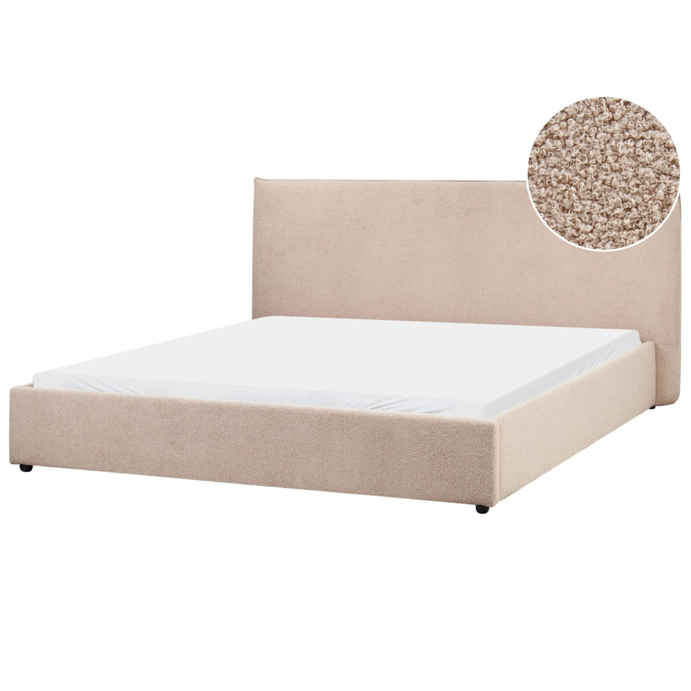 Letto matrimoniale in tessuto bouclé tortora testata 180 x 200 cm Doghe in legno