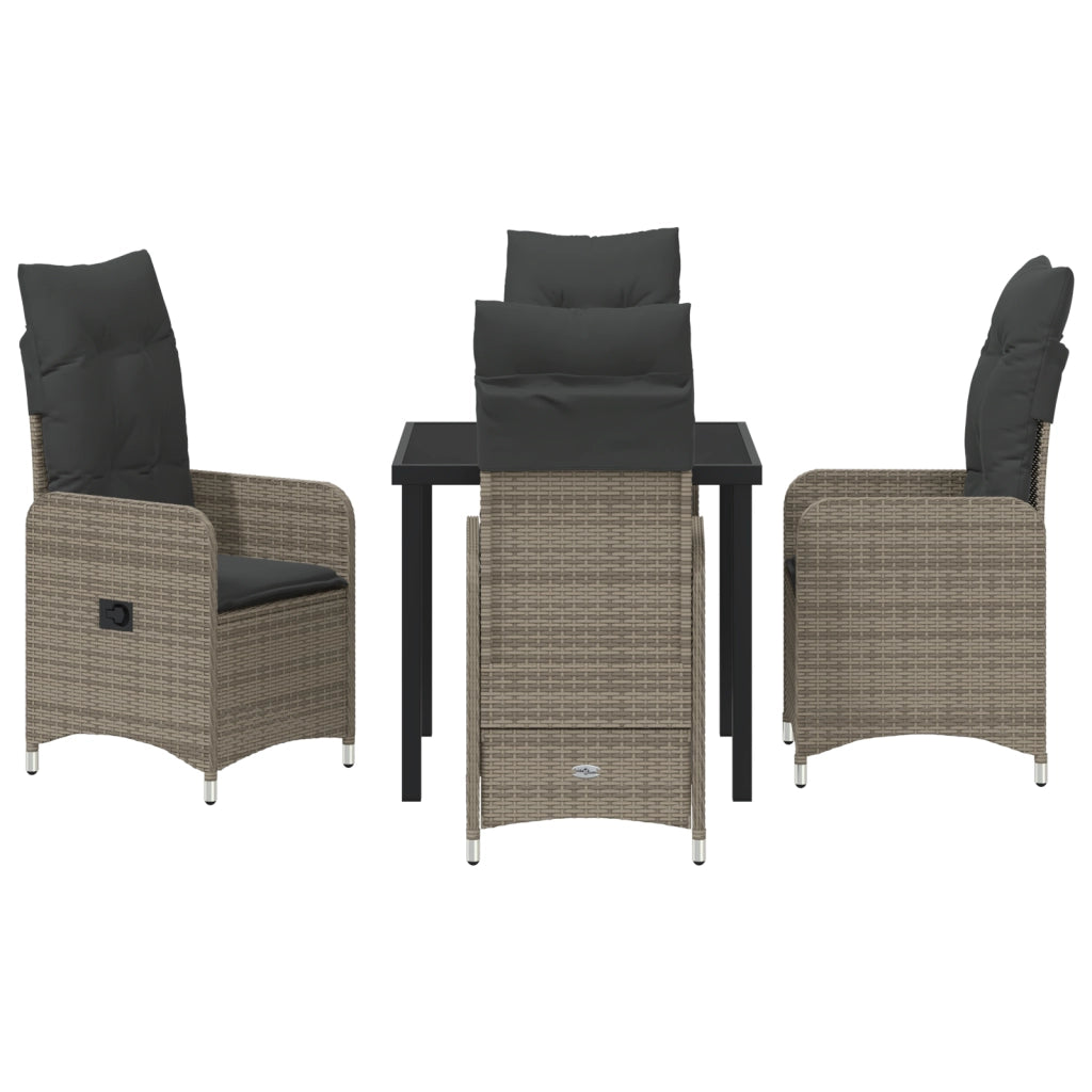 Set da Pranzo da Giardino 5 Pezzi con Cuscini Grigio Polyrattan