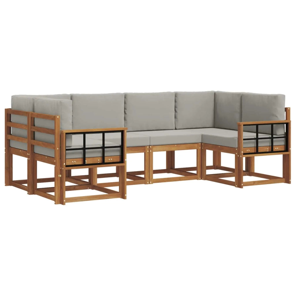 Set di divani da esterno 6 pcs Grigio Naturale e Chiaro