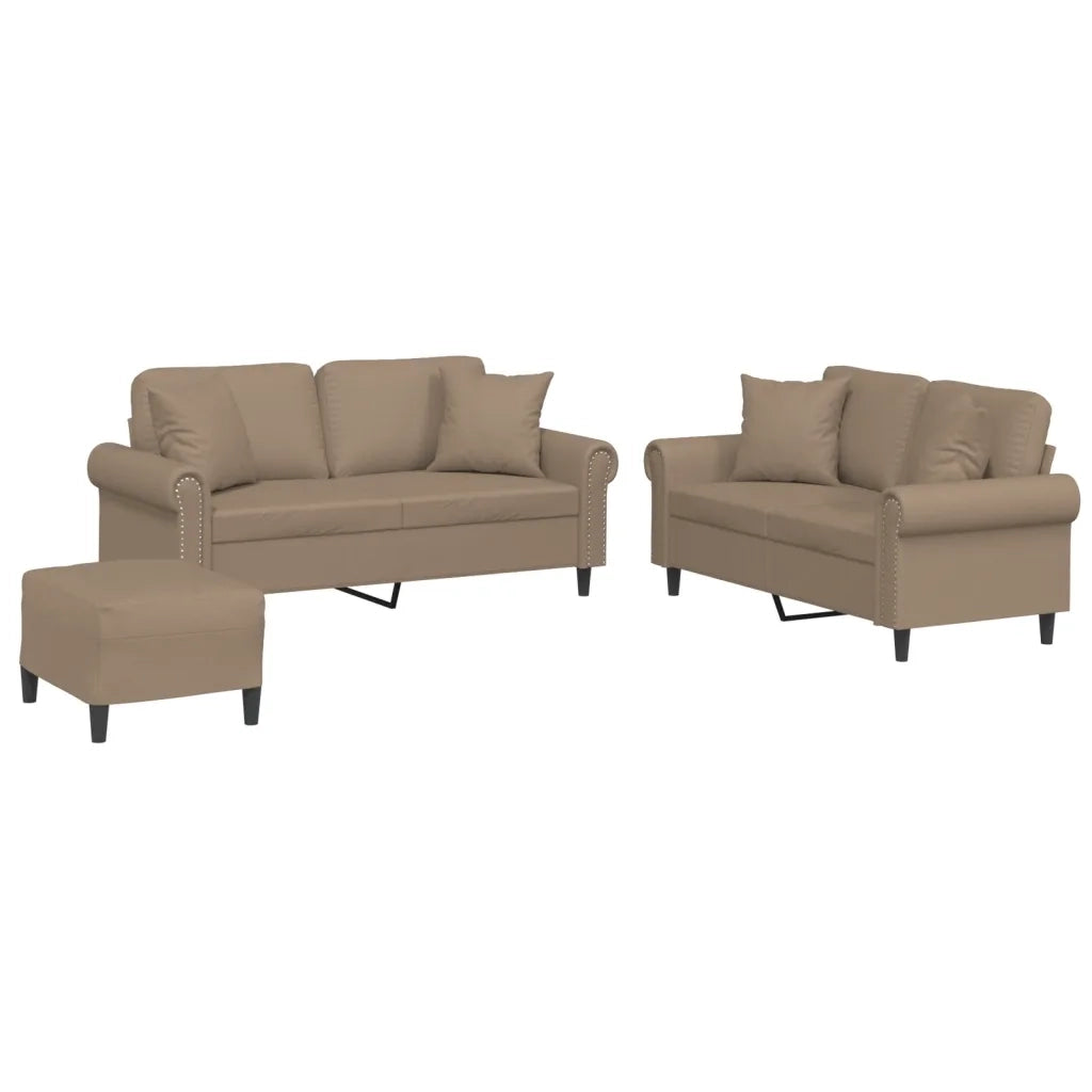 Set di Divani 3 pz con Cuscini Cappuccino in Similpelle