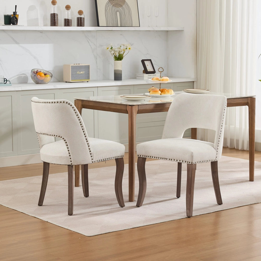 Sedie da Pranzo in Legno Set 2 Pezzi ¨C MINIMAL ¨C Imbottite Tessuto Beige, Stile Moderno