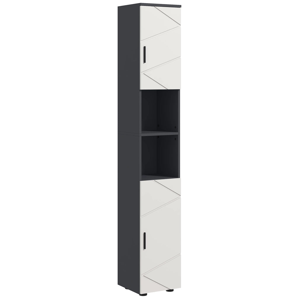 Colonna Bagno in Truciolato con 2 Ripiani Aperti e 2 Armadietti a 2 Livelli, 30x30x183 cm, Grigio