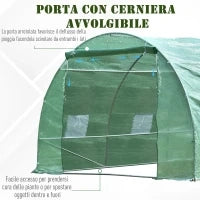 Serra per Piante a Tunnel, Serra per Orto da Esterno con Porta Avvolgibile e 8 Finestre, 6x3x2 m, in Acciaio e PE, Verde