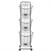 Carrello Portaoggetti per Bagno 3 Cestelli in Metallo di colore Grigio con Ruote moderno