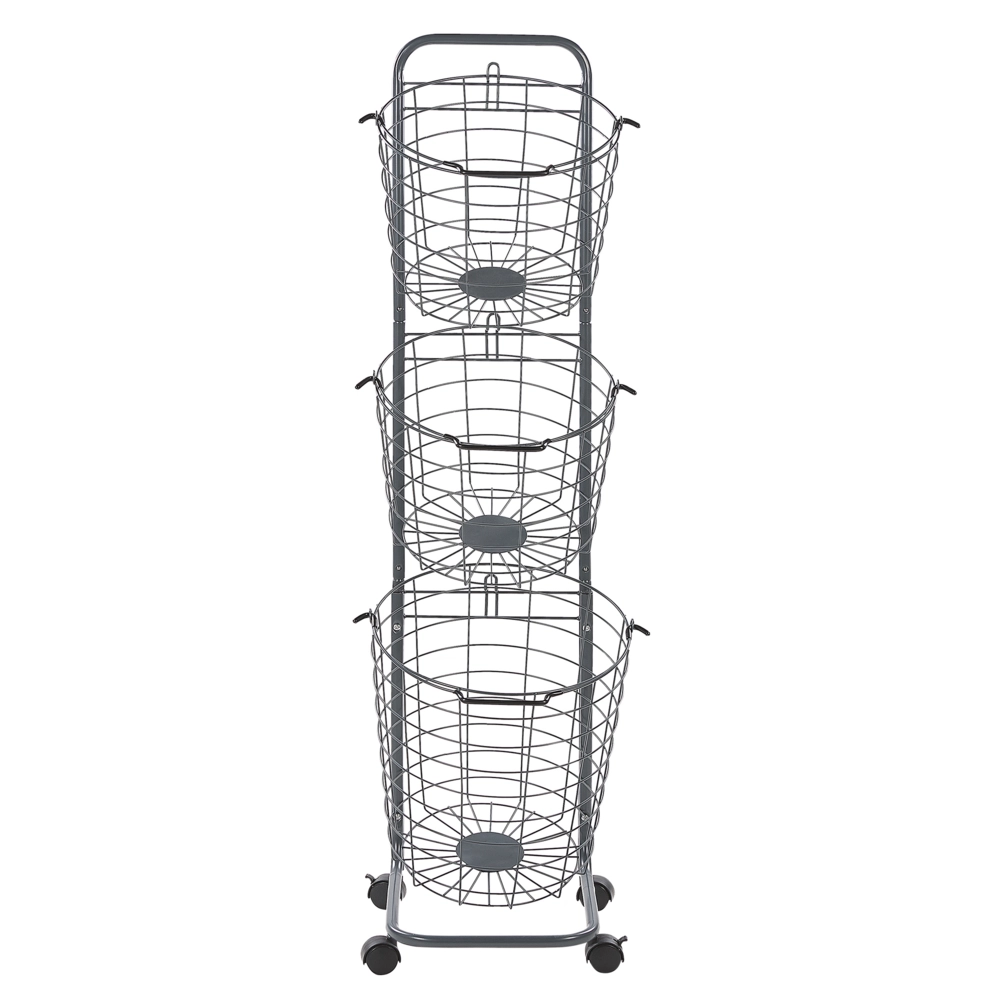 Carrello Portaoggetti per Bagno 3 Cestelli in Metallo di colore Grigio con Ruote moderno