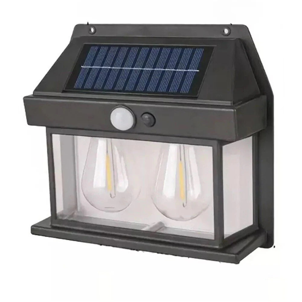 Trade Shop - Lampada Da Parete A Luce Calda Pannello Solare A Doppio Led Con Sensore Ip65 Senza Fili -