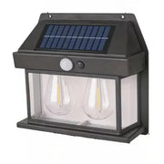 Trade Shop - Lampada Da Parete A Luce Calda Pannello Solare A Doppio Led Con Sensore Ip65 Senza Fili -