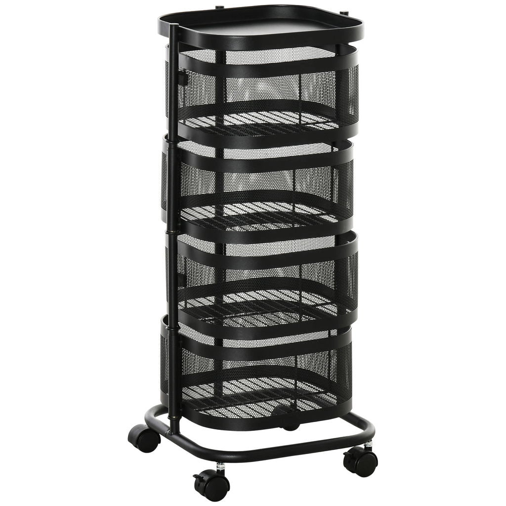 CARRELLO PORTAVIVANDE CON 4 CESTELLI IN ACCIAIO E PP 33X33X77 CM NERO
