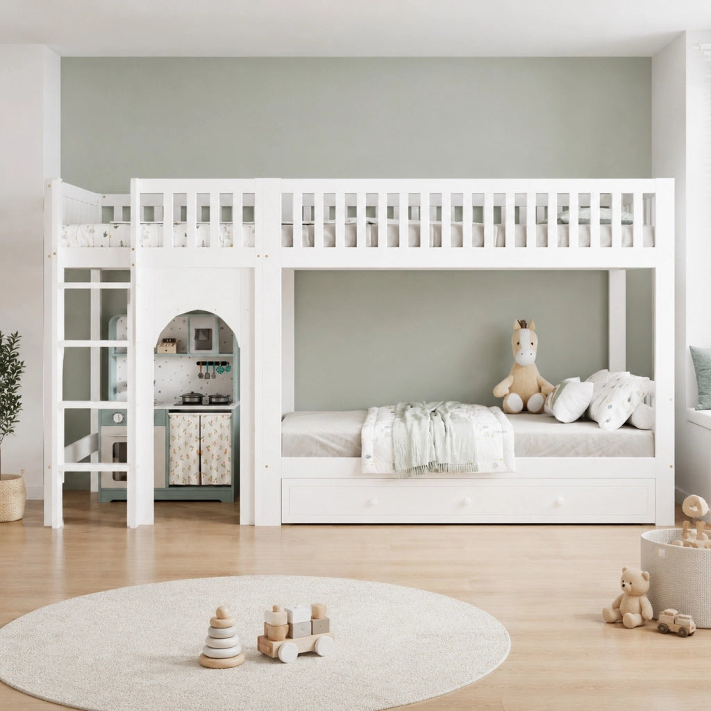 Letto a castello per bambini bianco/naturale 90x200 cm