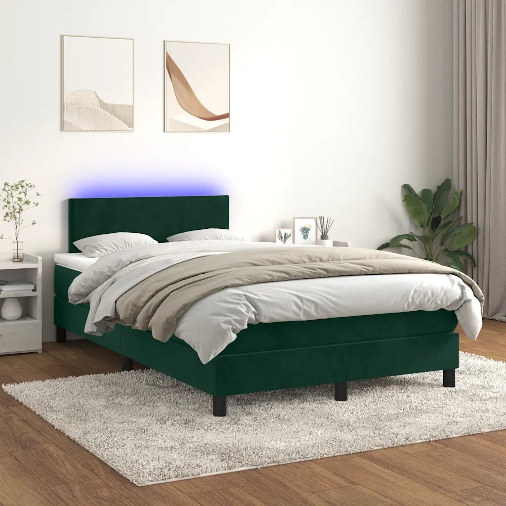 Letto a Molle con Materasso e LED Verde Scuro 120x200cm Velluto 3134276