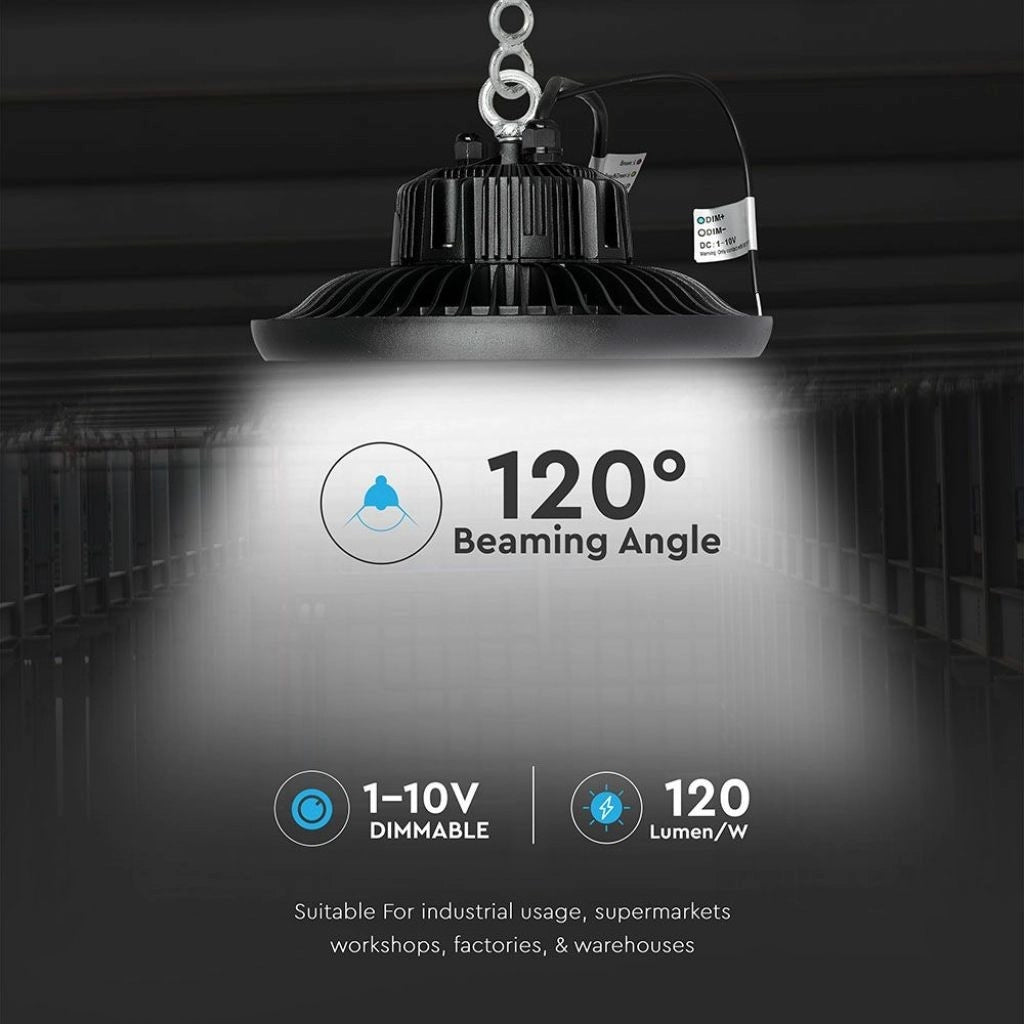 LAMPADA INDUSTRIALE LED UFO SHAPE 100W SMD 120° DIMMERABILE HIGH BAY CHIP SAMSUNG LUCE BIANCA FREDDA - V-TAC