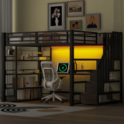 Letto a Soppalco con Scrivania, LED e USB ¨C MINIMAL ¨C Metallo Nero 140x200