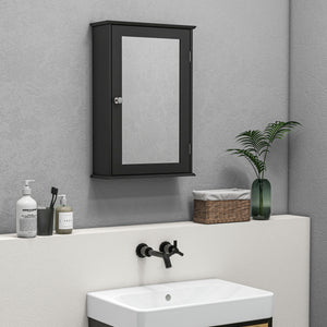 Mobile da Bagno Pensile con Specchio e Anta a Chiusura Magnetica 41x14x60 cm Nero